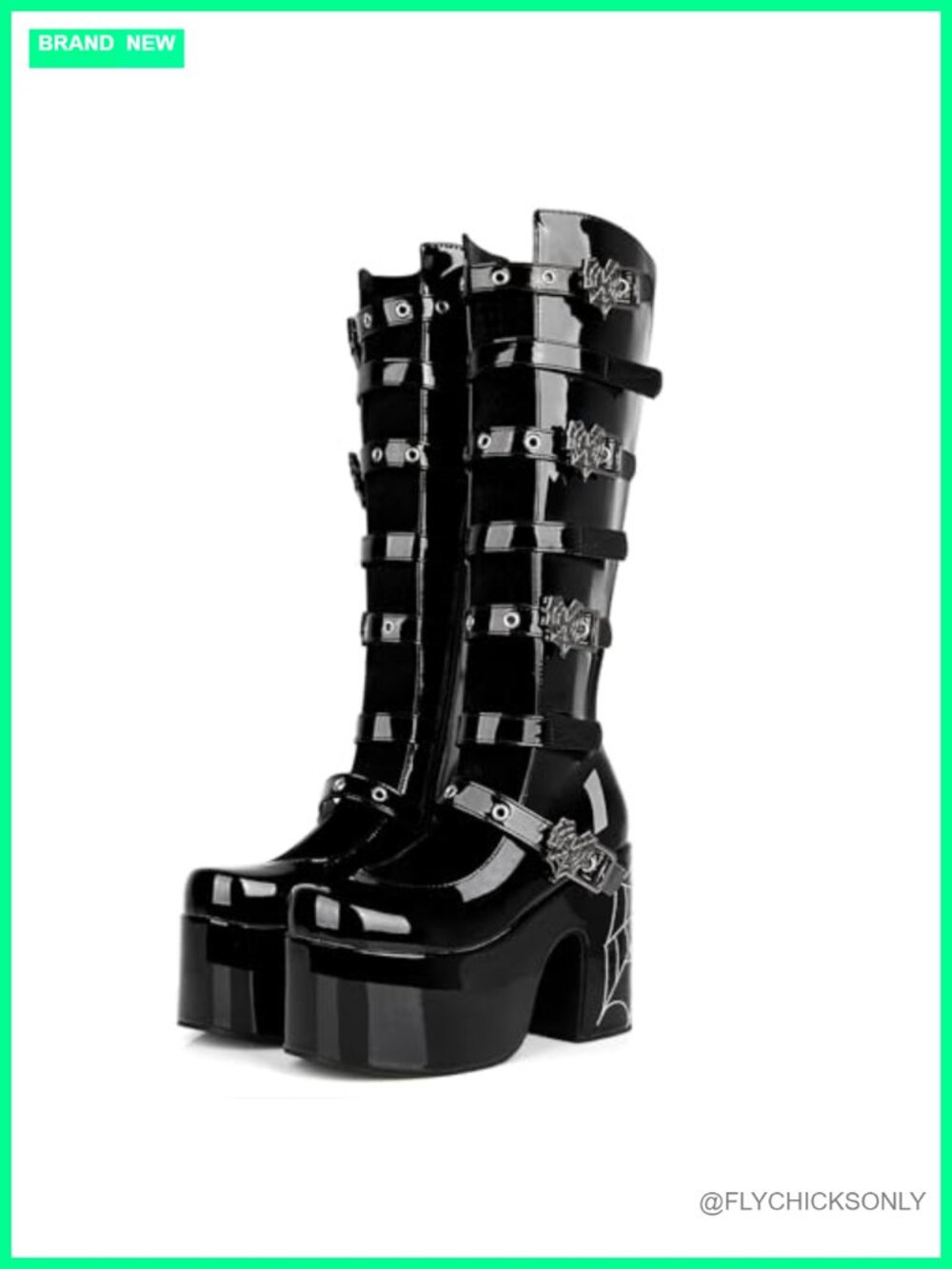 Gothic Lolita Knee High Boots Platform Open Front Chunky Wedge Heel Buckle